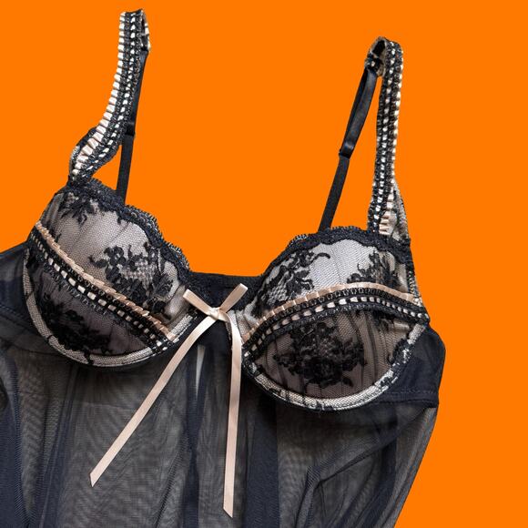 00's vintage mesh lace frilly bustier y2k lingerie baby doll MEDIUM delicates - Picture 3 of 8